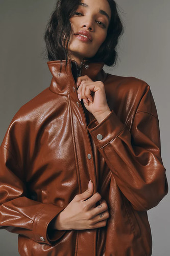 Women faux leather - faux, funnel